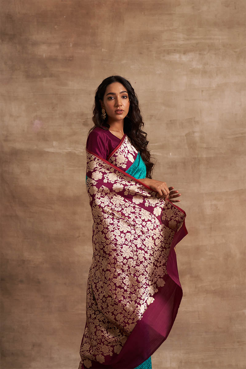 Firozi Jangla Kadiyal Zari Pure Silk saree