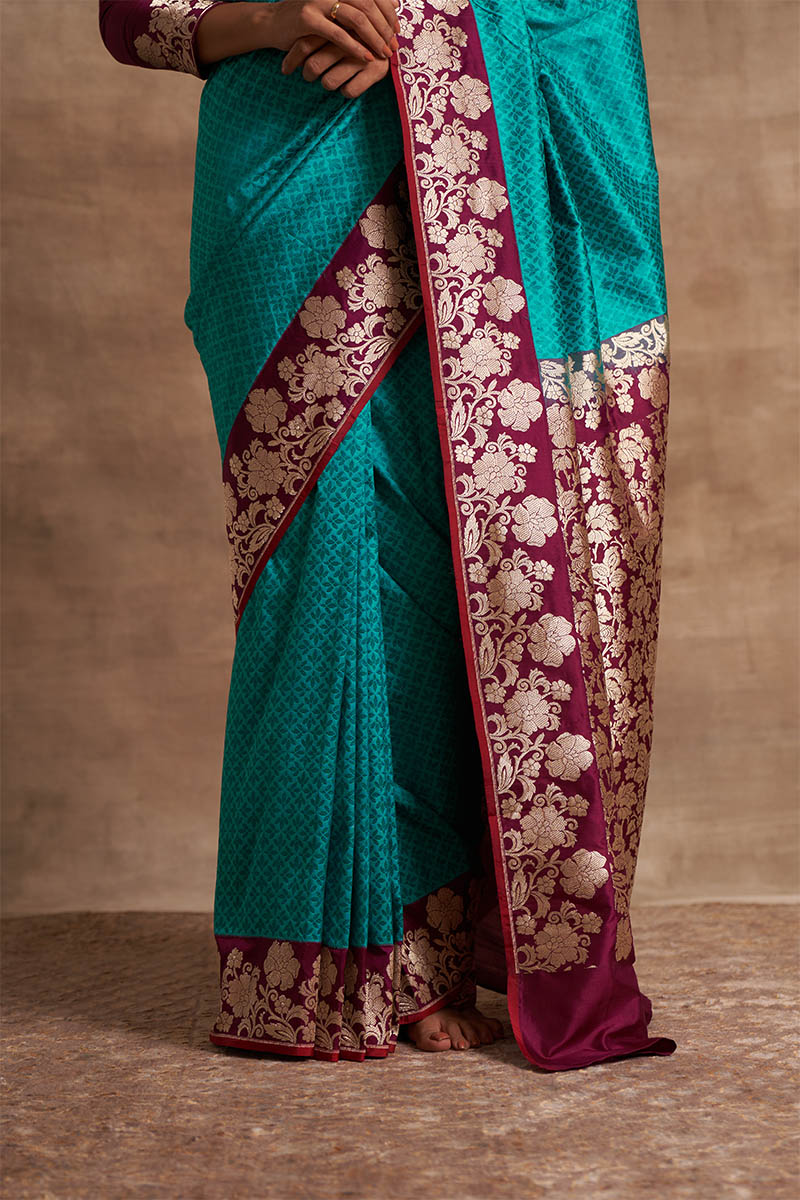Firozi Jangla Kadiyal Zari Pure Silk saree
