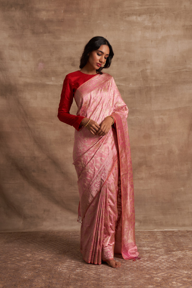 Gulabi Jaal Zari Pure Silk saree