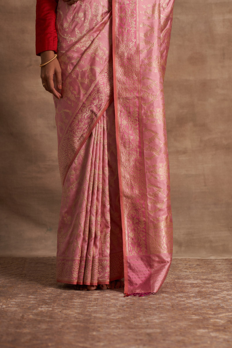 Gulabi Jaal Zari Pure Silk saree