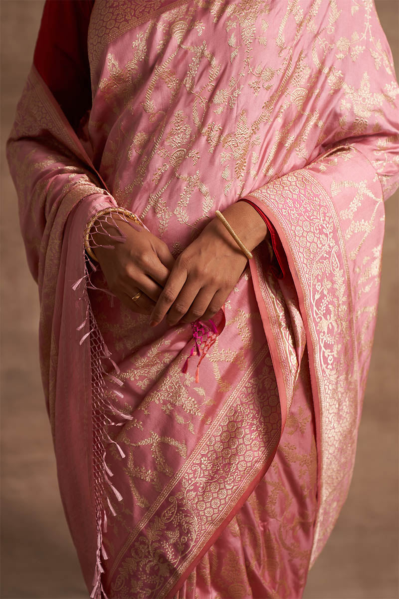 Gulabi Jaal Zari Pure Silk saree