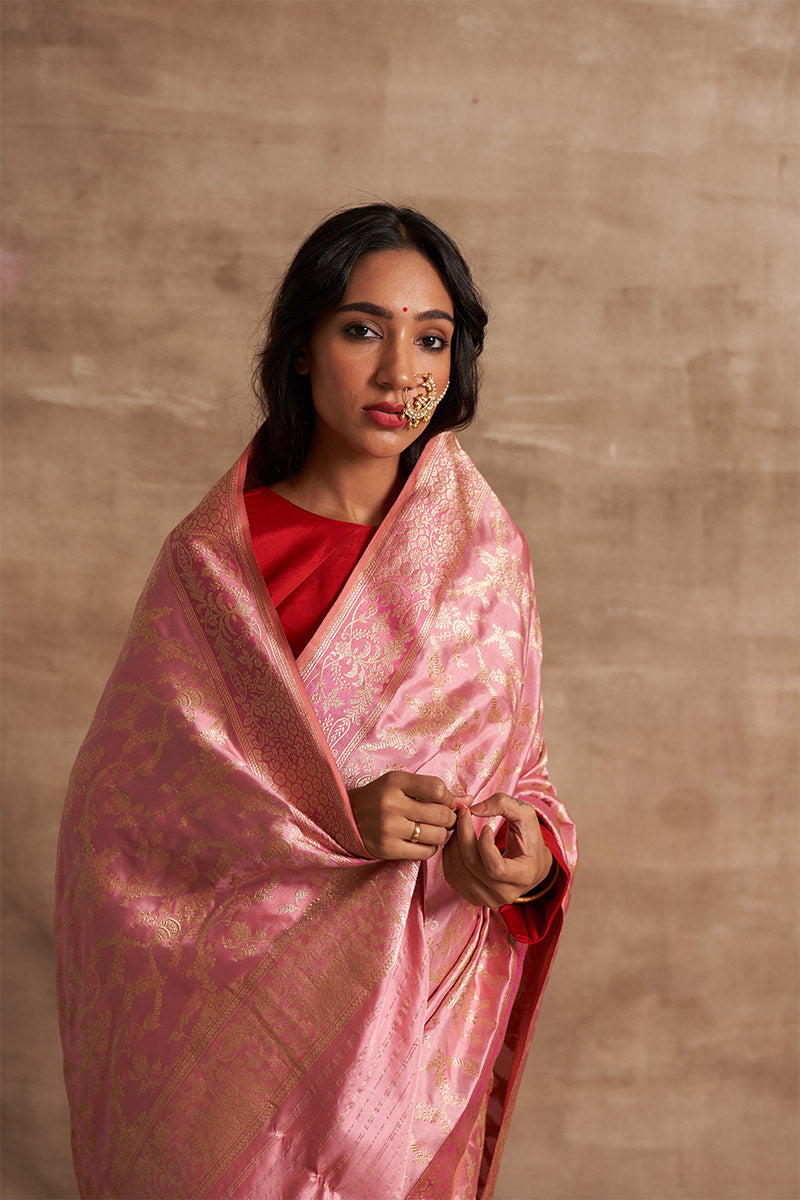 Gulabi Jaal Zari Pure Silk saree