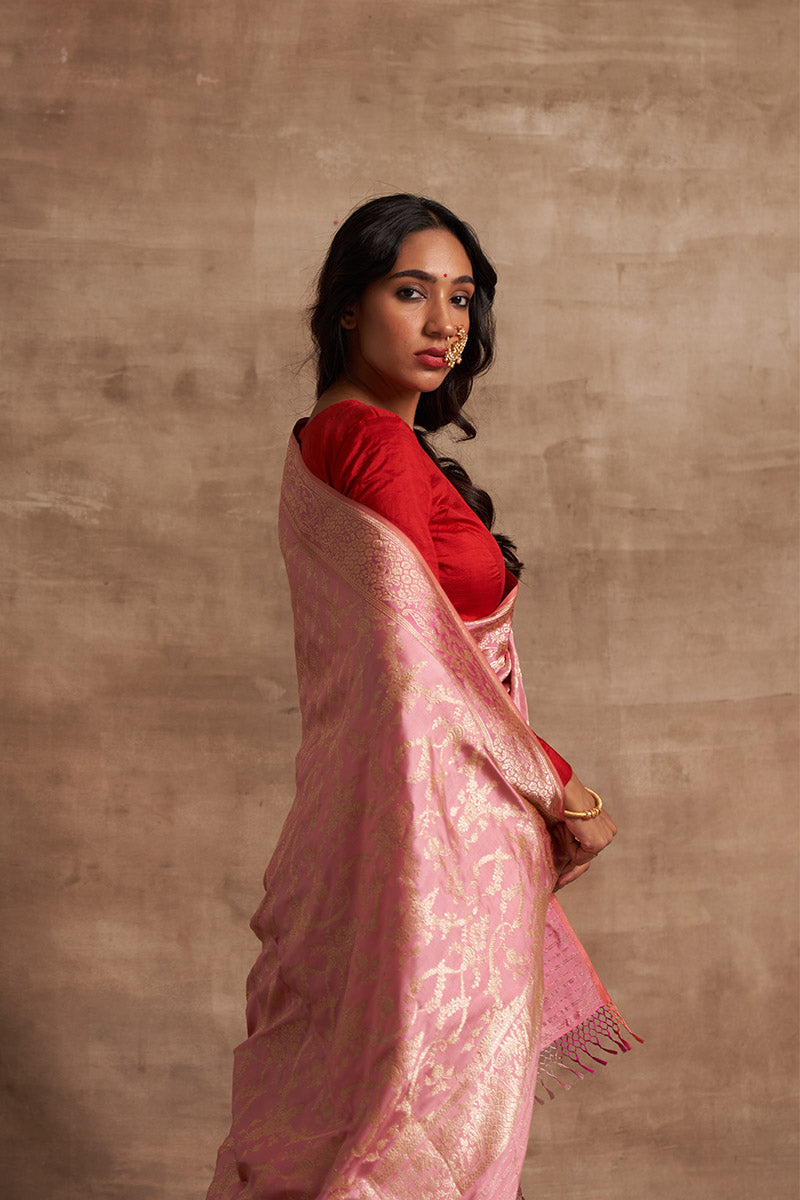 Gulabi Jaal Zari Pure Silk saree