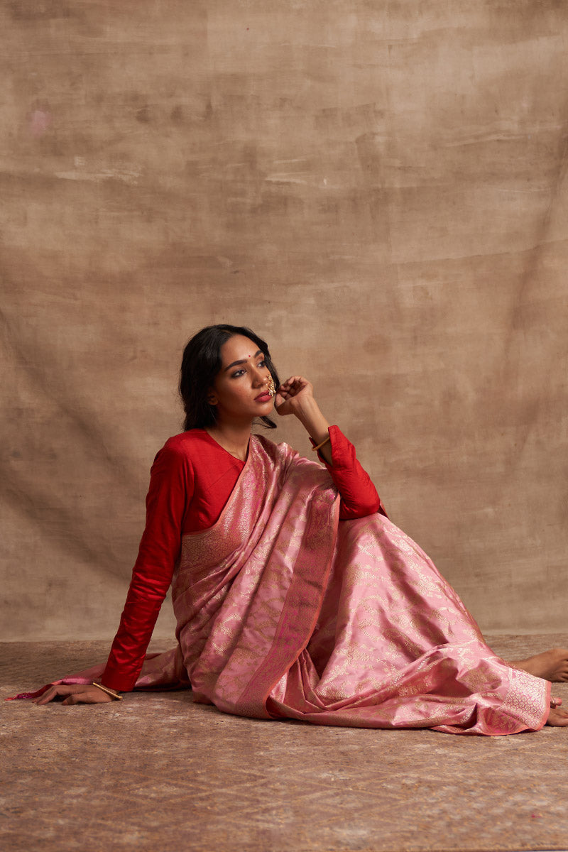 Gulabi Jaal Zari Pure Silk saree