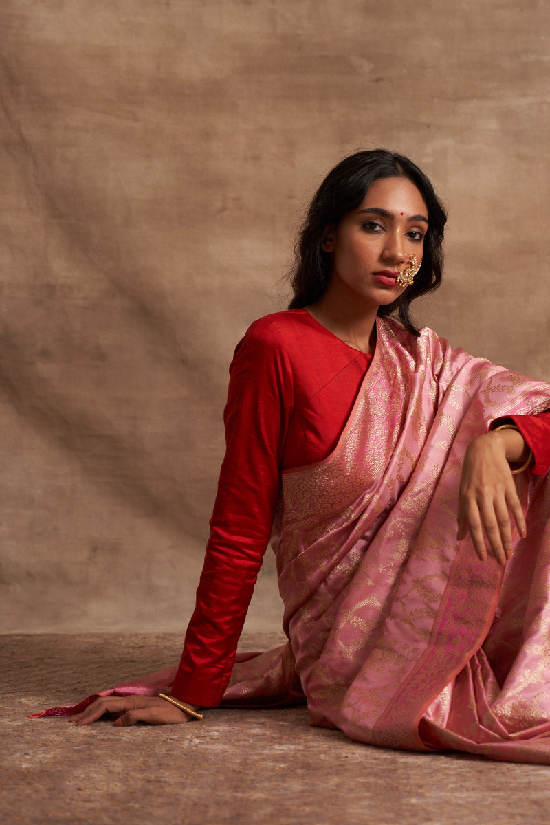 Gulabi Jaal Zari Pure Silk saree