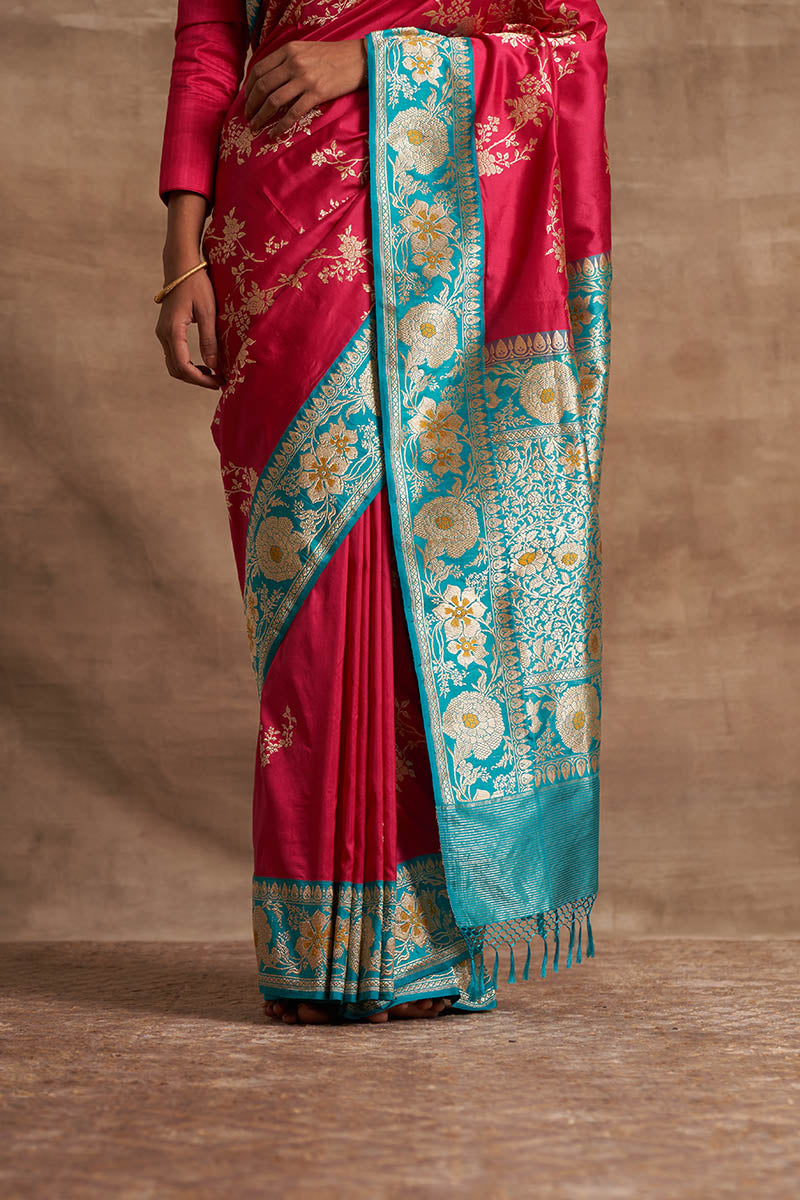 Rani Jangla Firozi Kadiyal Zari Pure Silk saree