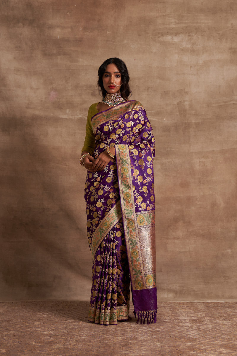 Baigani Gyaser Jangla Zari Pure Silk saree