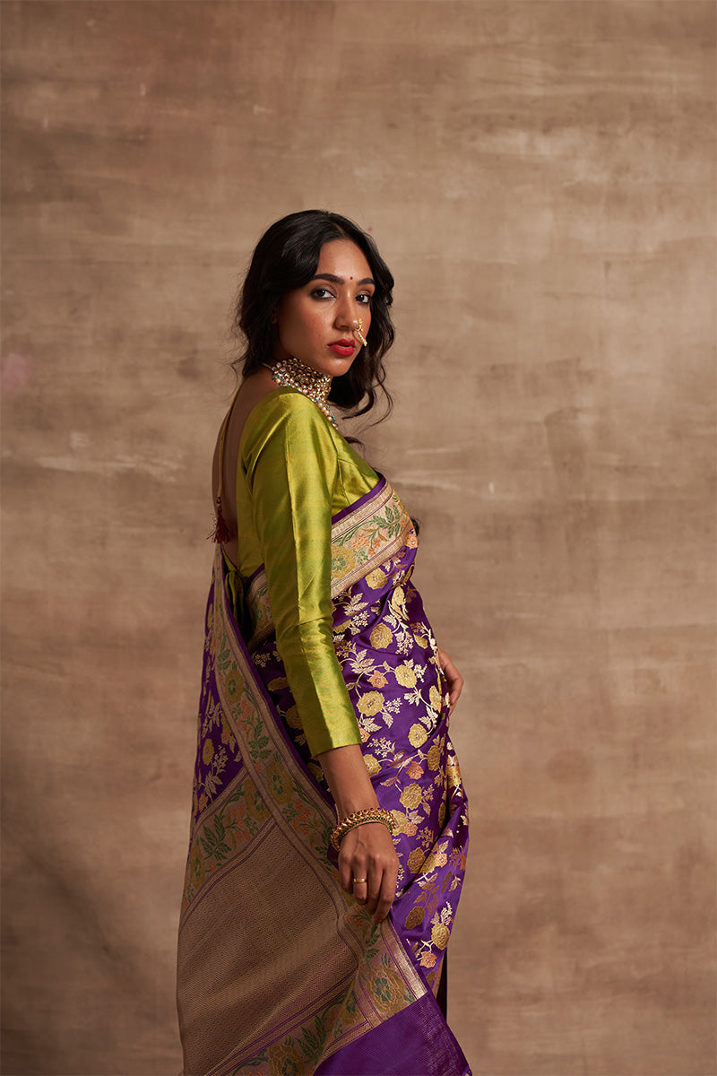 Baigani Gyaser Jangla Zari Pure Silk saree