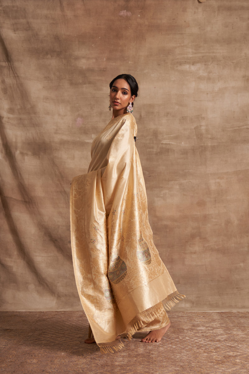Shwet Buttedar Zari Pure Silk saree
