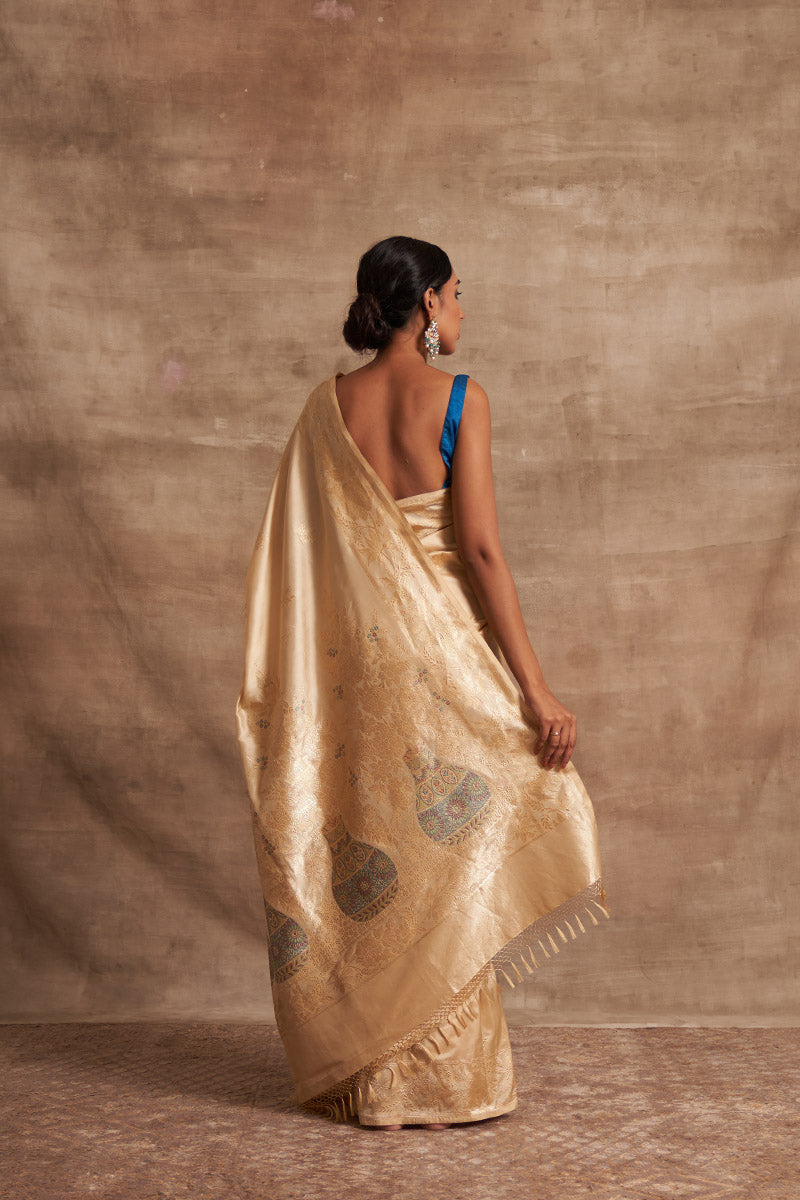 Shwet Buttedar Zari Pure Silk saree