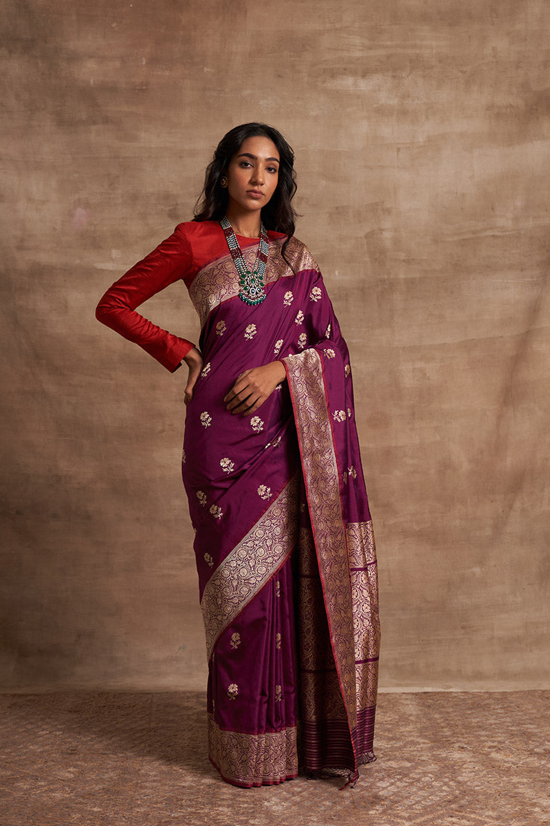 Baigani Buttedar Zari Pure Silk saree