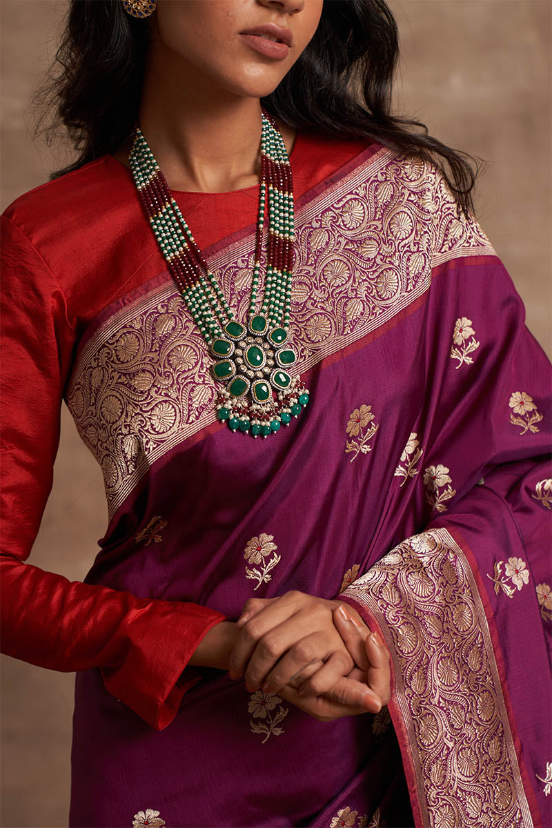 Baigani Buttedar Zari Pure Silk saree
