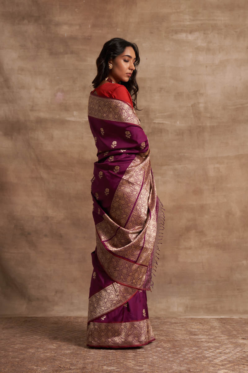 Baigani Buttedar Zari Pure Silk saree
