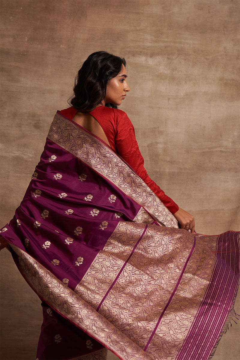 Baigani Buttedar Zari Pure Silk saree