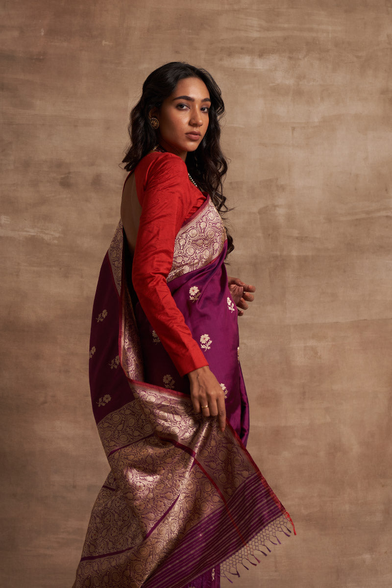 Baigani Buttedar Zari Pure Silk saree