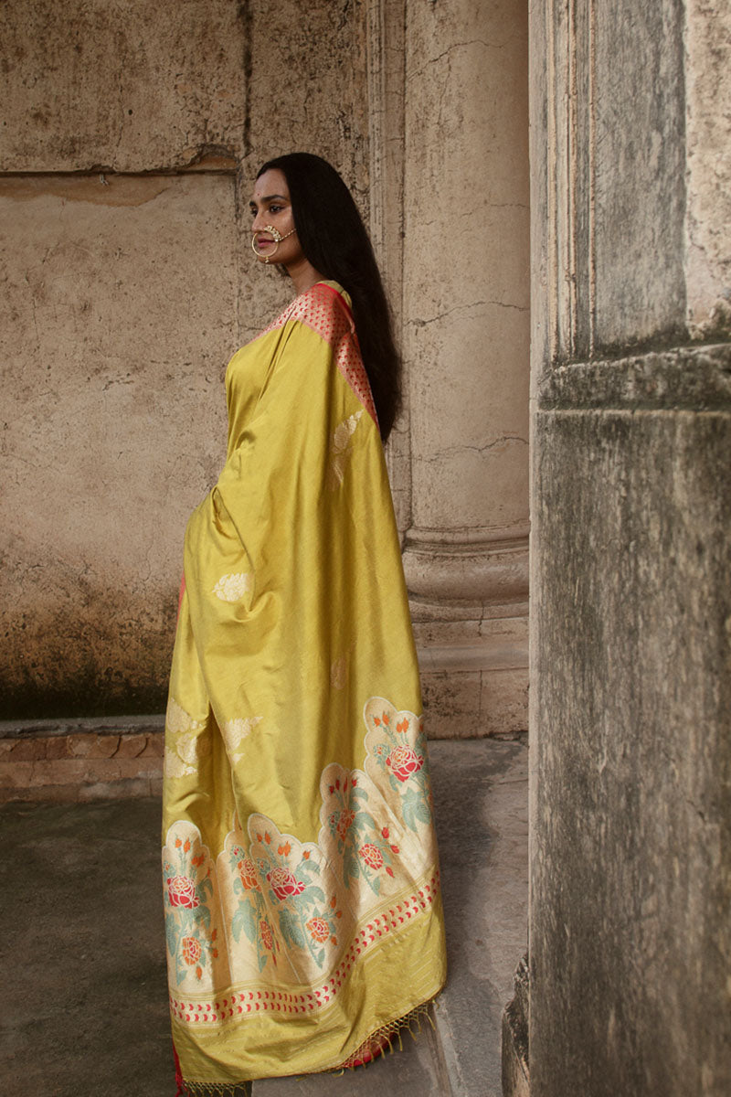 Rose Butta Zari Pure Silk saree