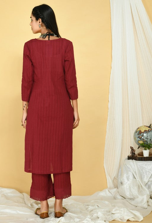 Maroon Cotton Kurta Set of 2