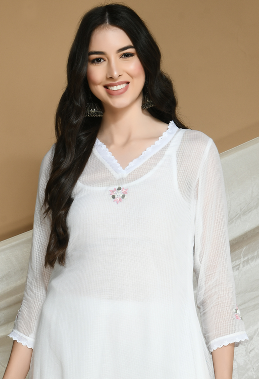 White Kota Doria Kurta