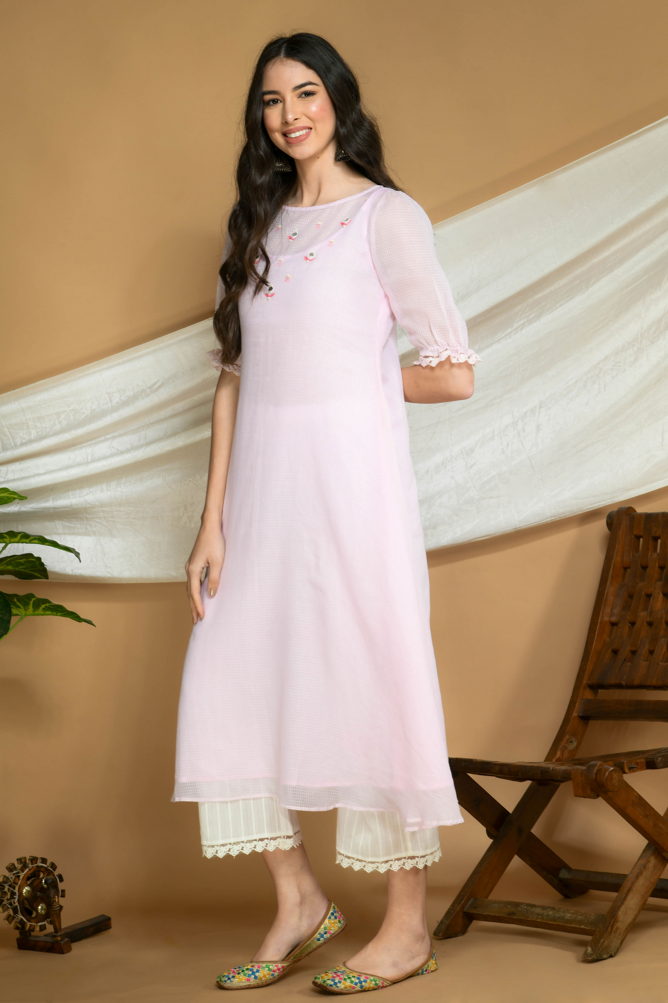 Powder Pink Kota Doria Kurta