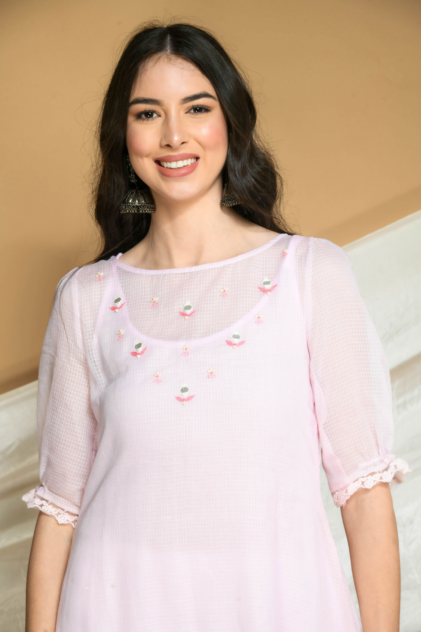 Powder Pink Kota Doria Kurta