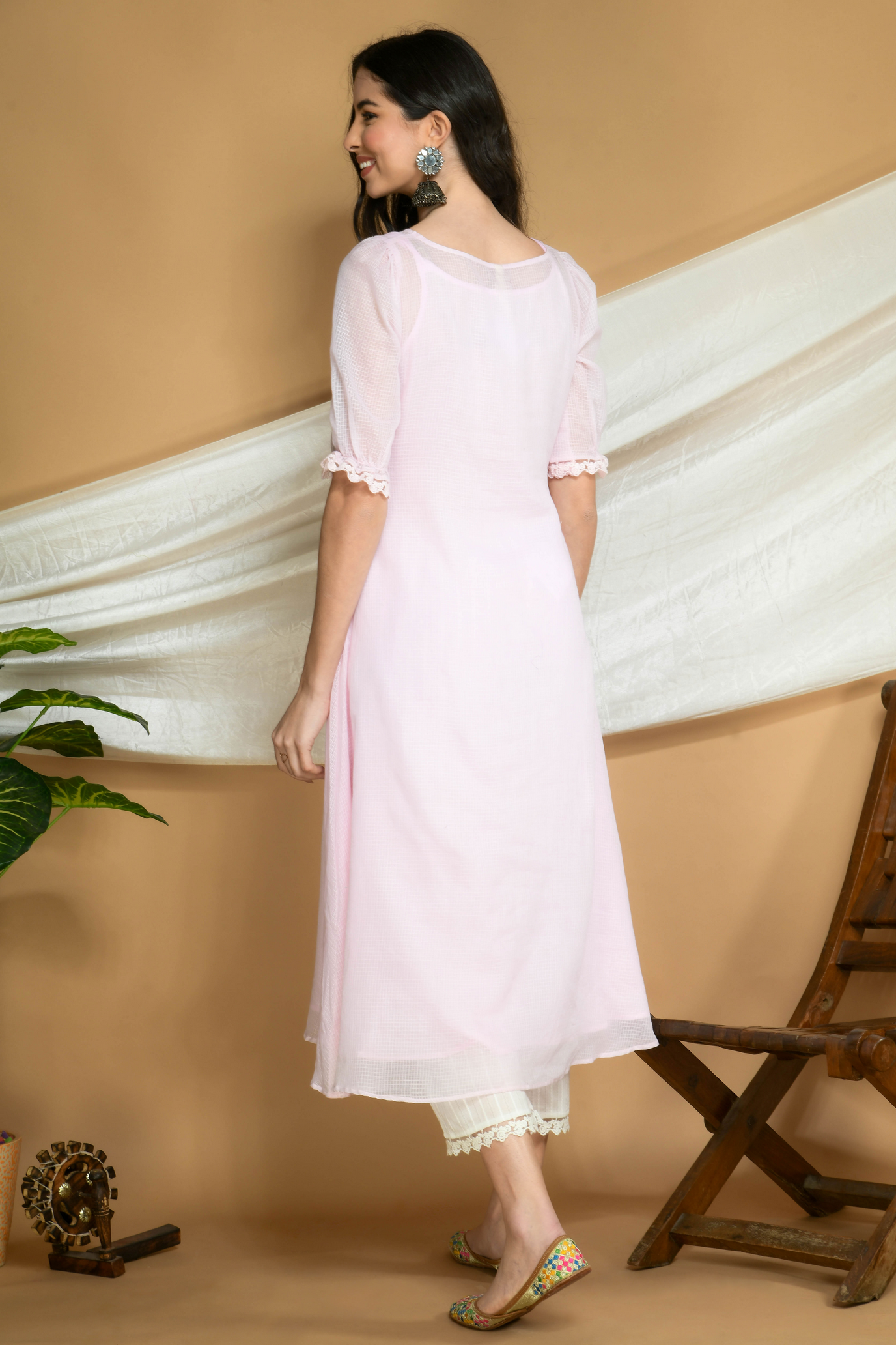 Powder Pink Kota Doria Kurta