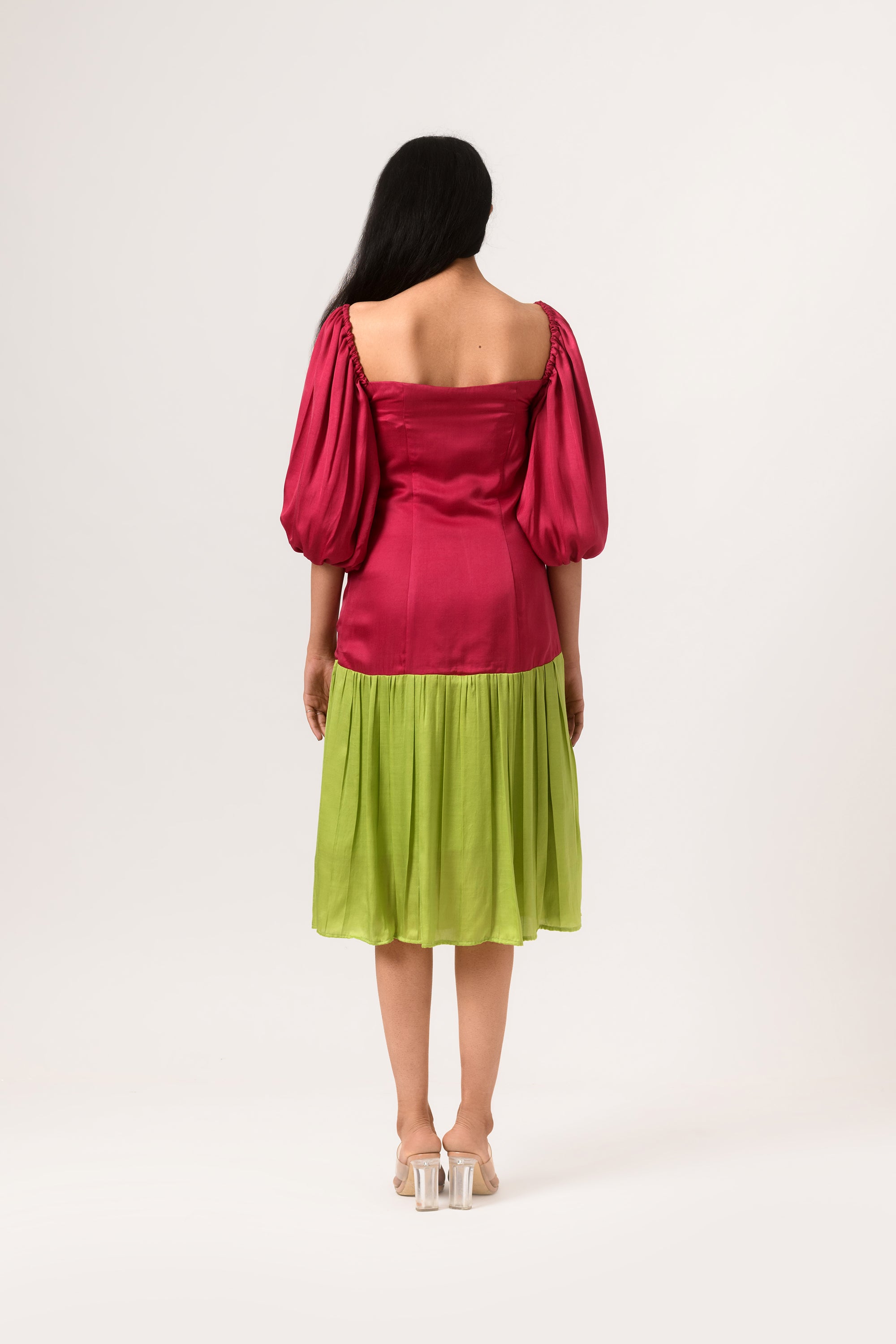 green gather dress