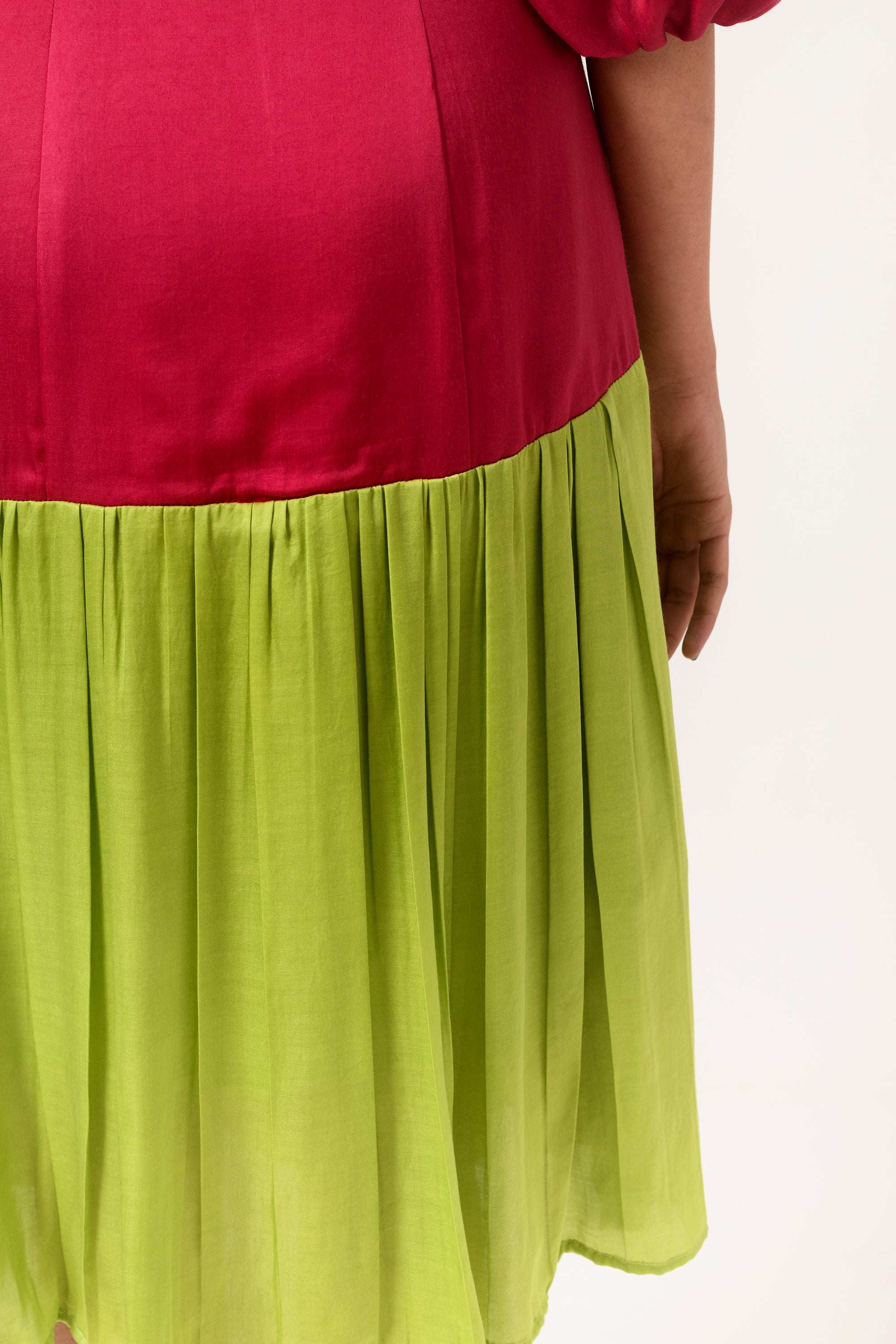 green gather dress