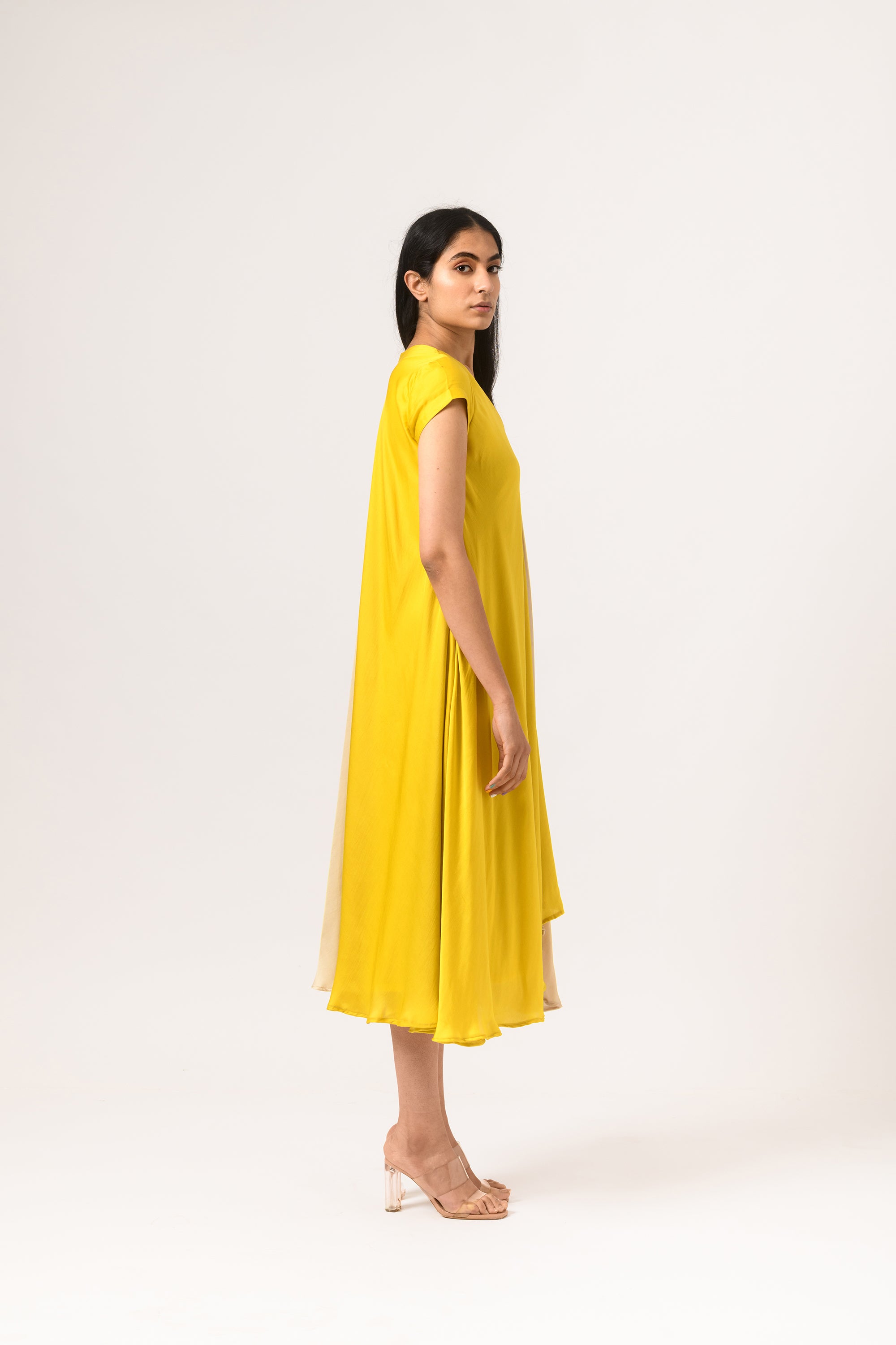yellow cap sleeve dress