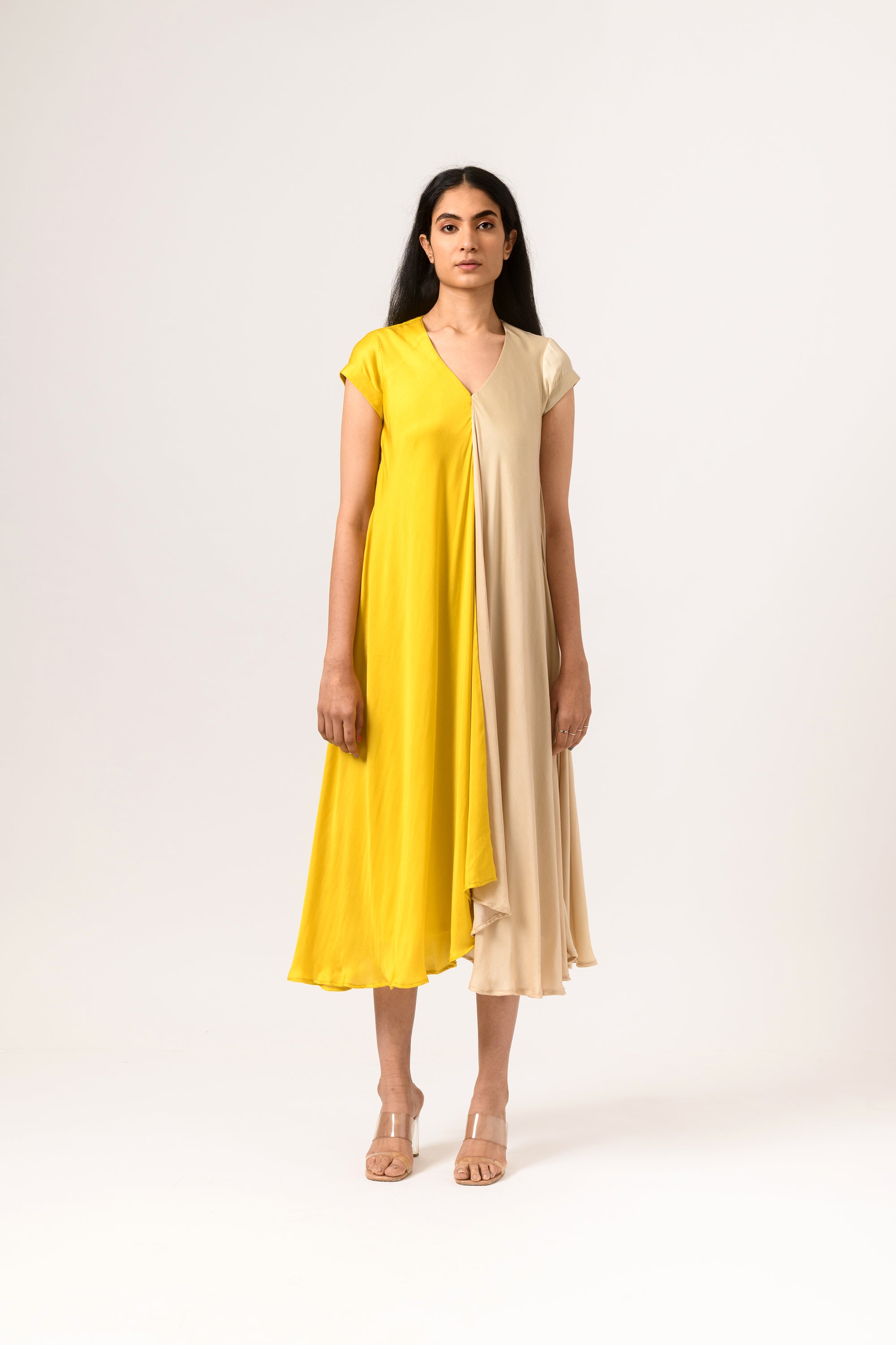 yellow cap sleeve dress