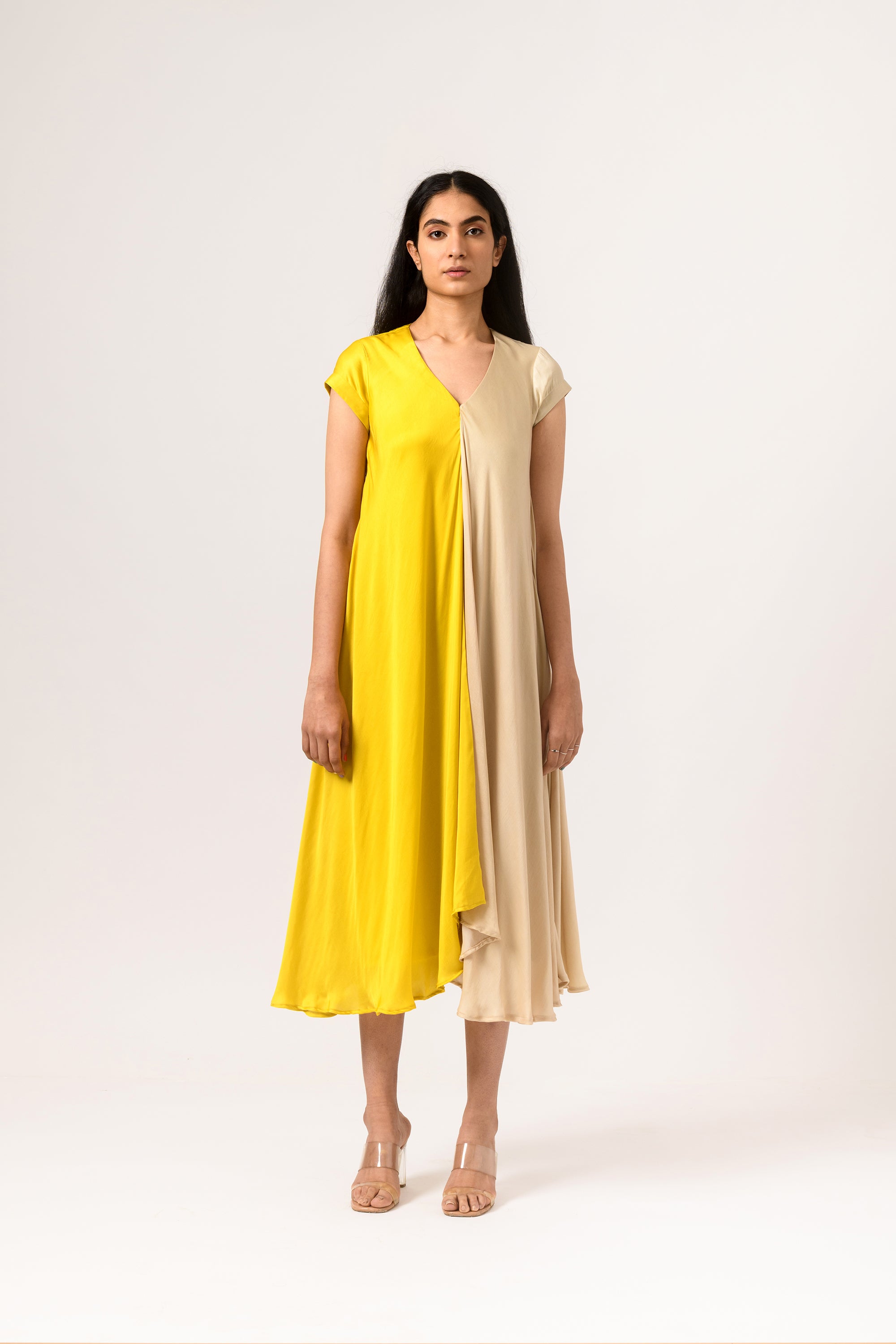 yellow cap sleeve dress