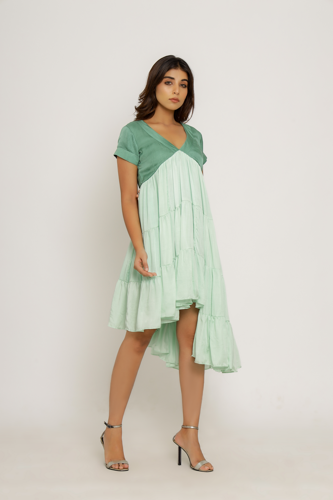 green asymmetrical dress