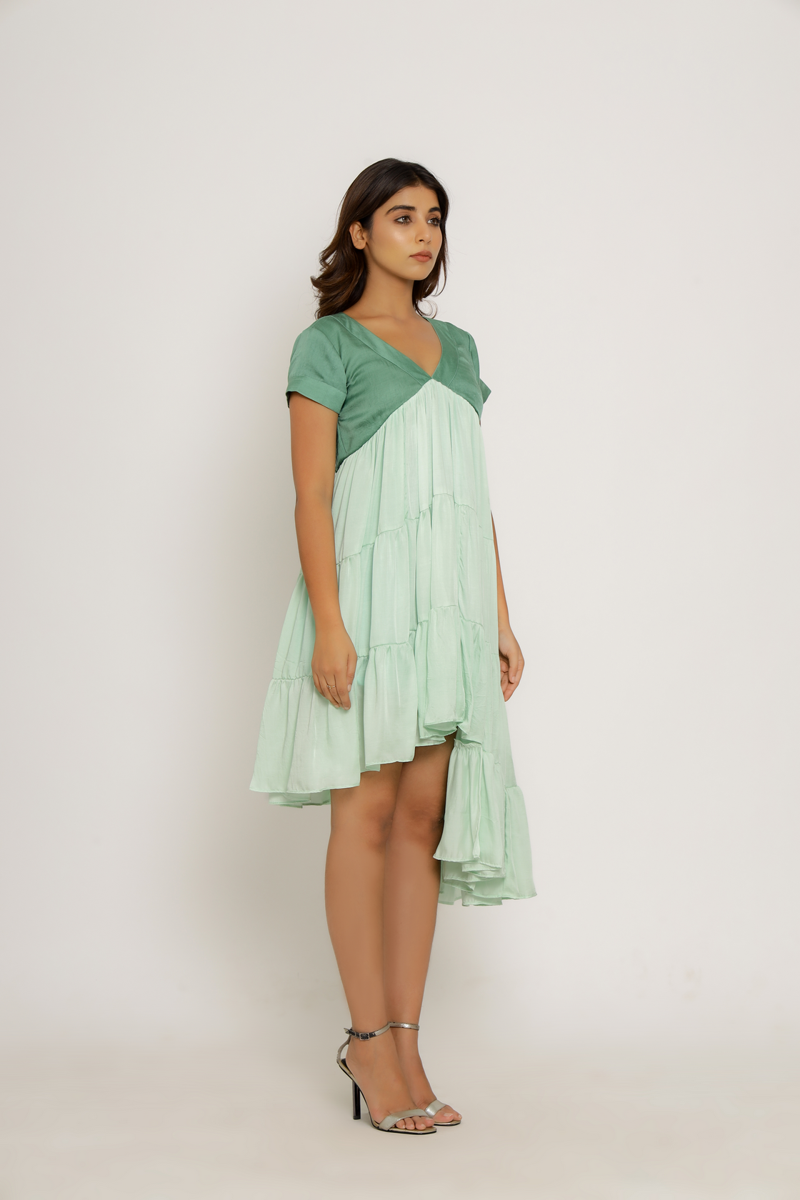 green asymmetrical dress