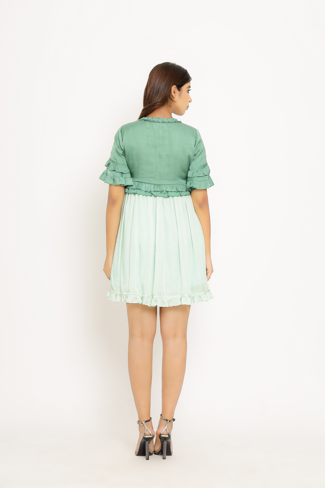green frill dress