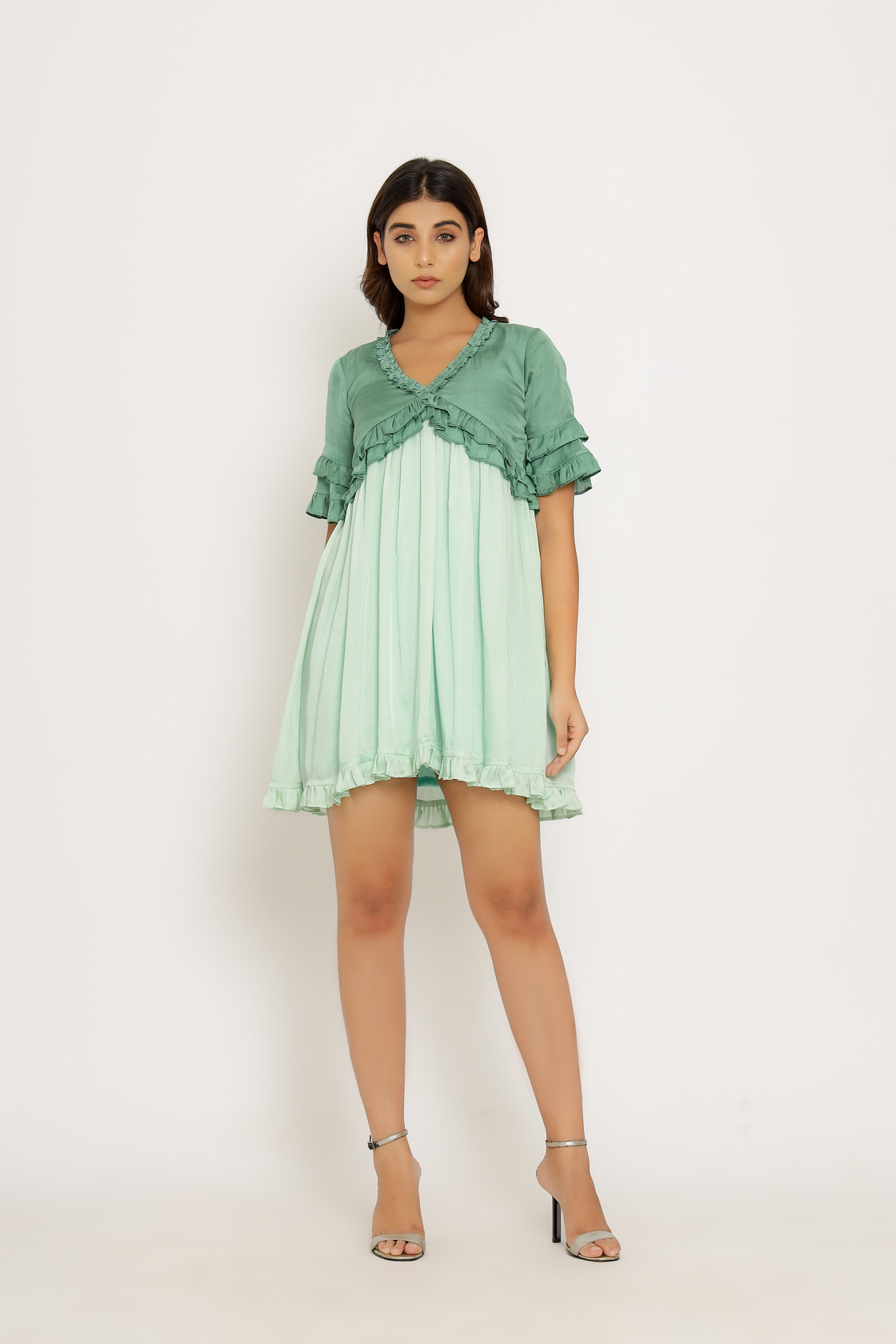green frill dress