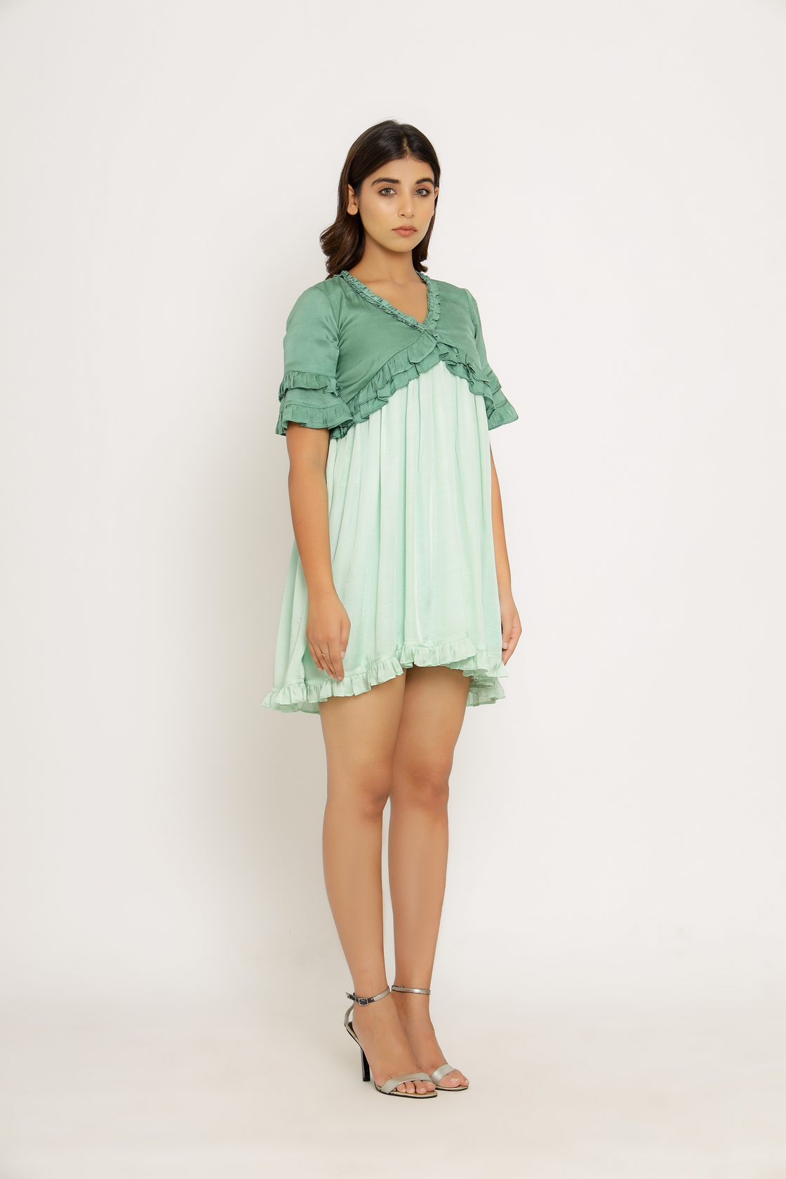green frill dress
