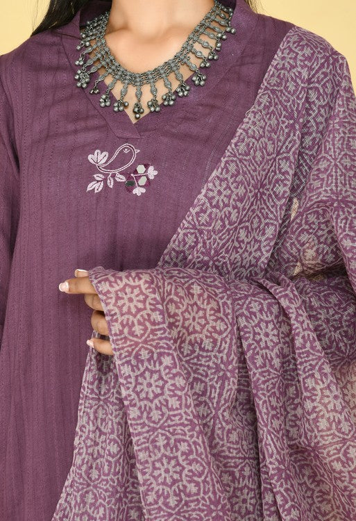 Plum Cotton Kurta Set of 3