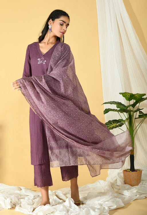 Plum Cotton Kurta Set of 3