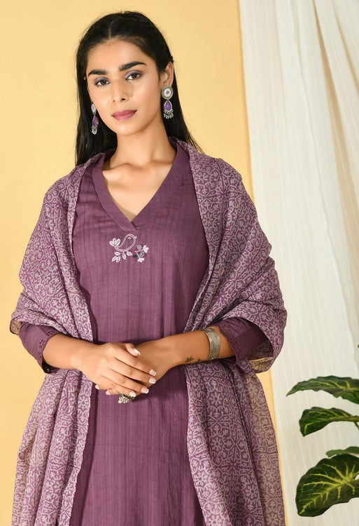 Plum Cotton Kurta Set of 3