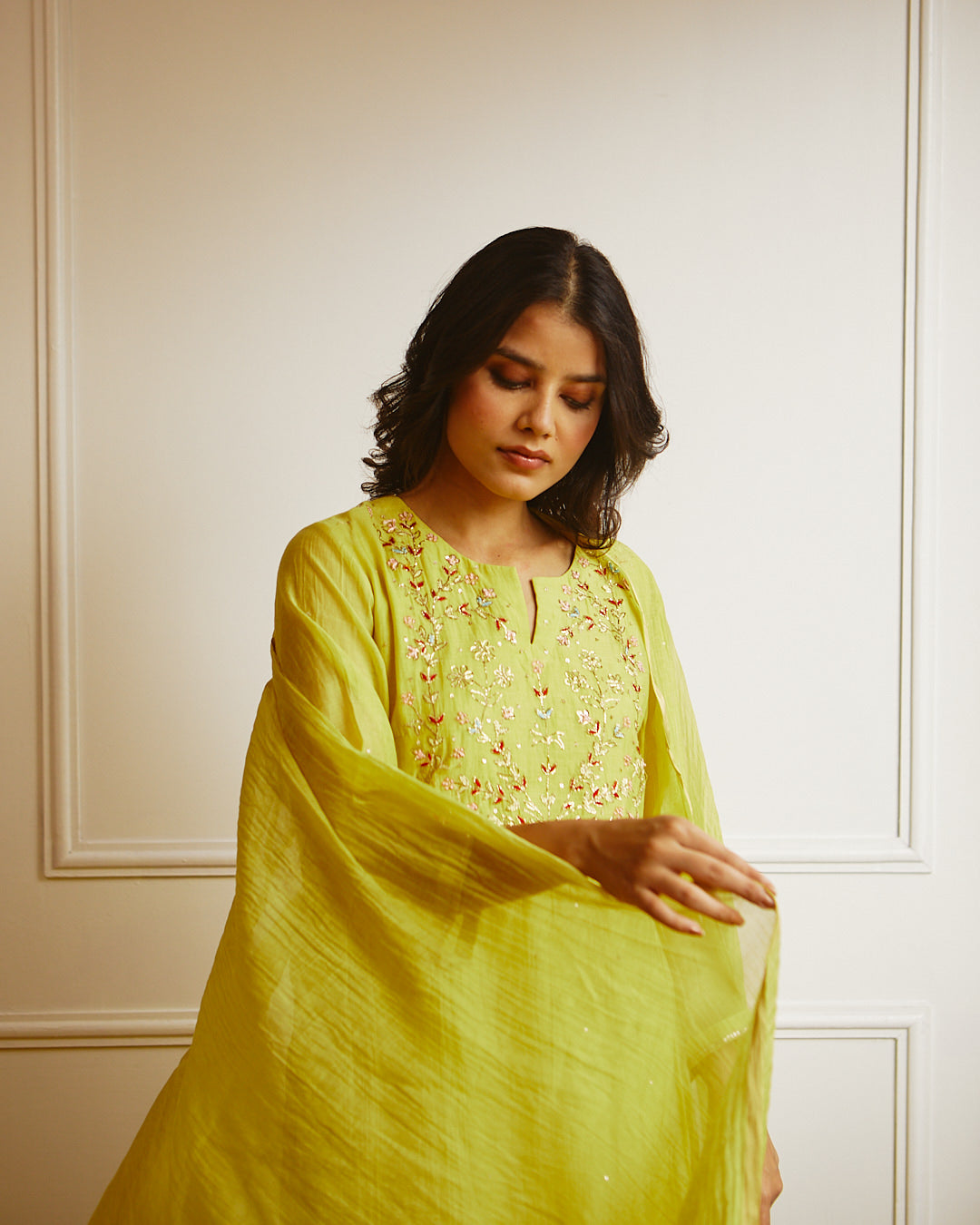 FRESH LIME CHANDERI KURTA SET