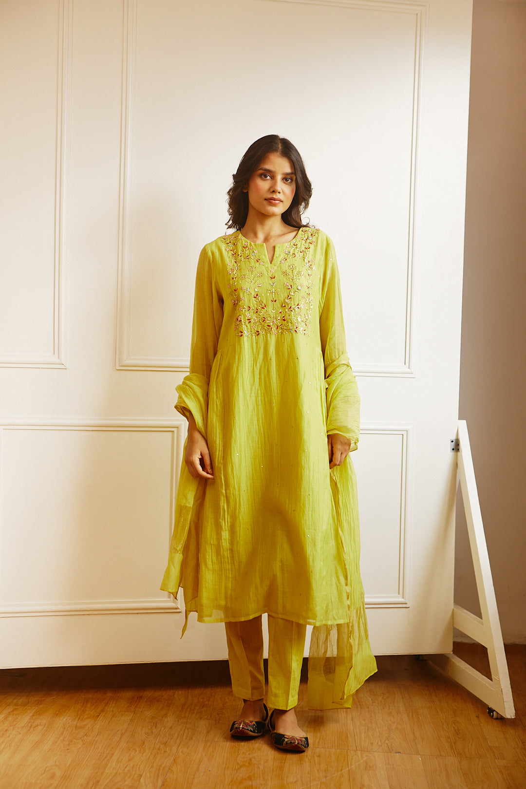 FRESH LIME CHANDERI KURTA SET