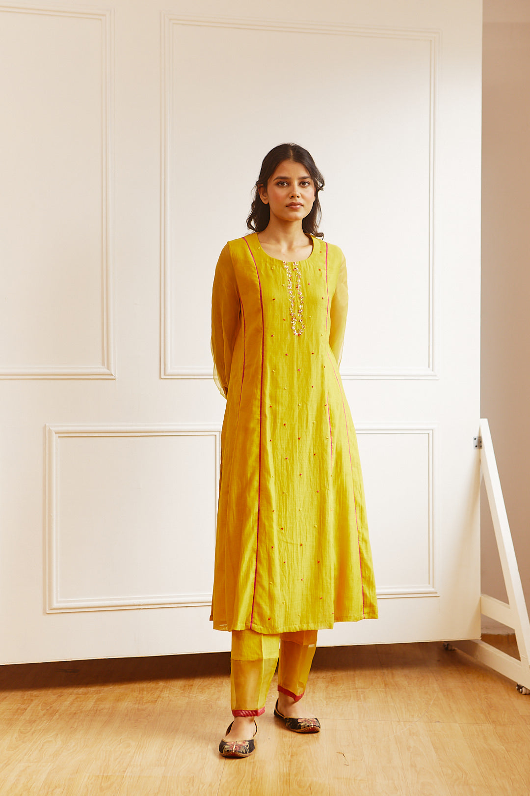 CHANDERI OCHRE COMFORT FIT KURTA