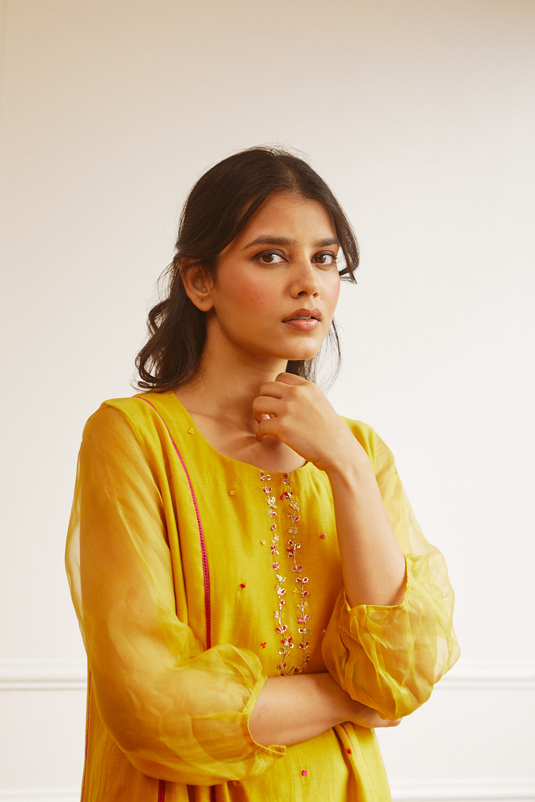 CHANDERI OCHRE COMFORT FIT KURTA SET
