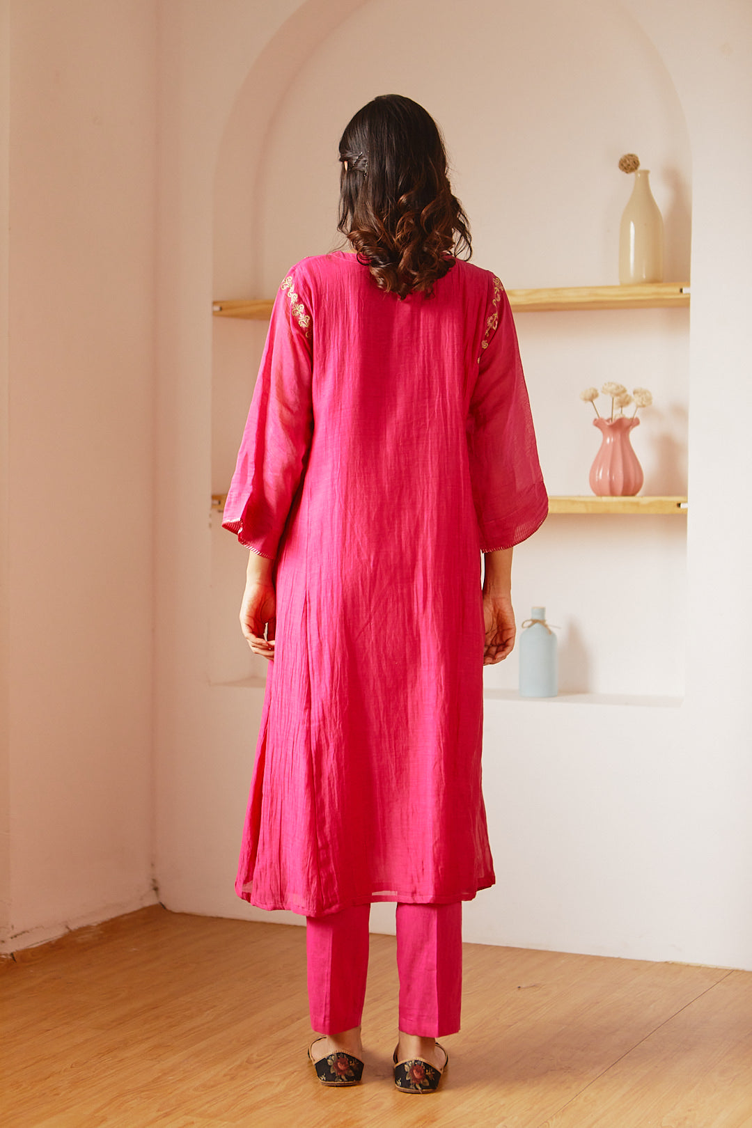 FUCHSIA CHANDERI COMFORT FIT KURTA SET