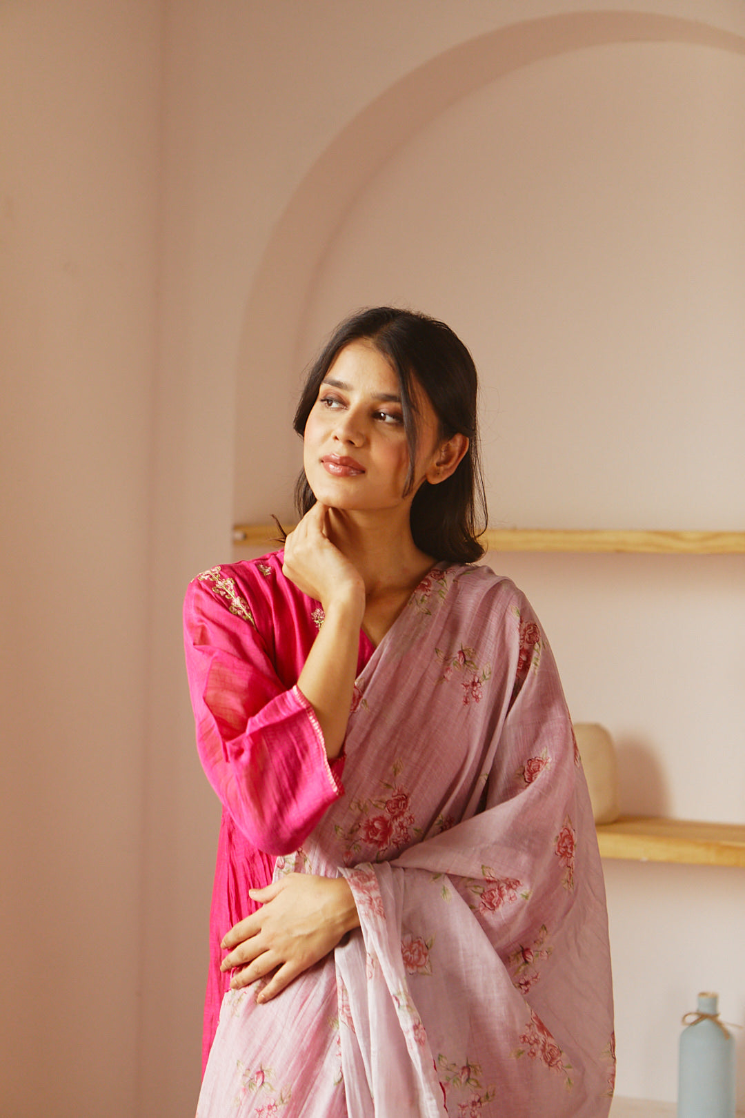 FUCHSIA CHANDERI COMFORT FIT KURTA SET