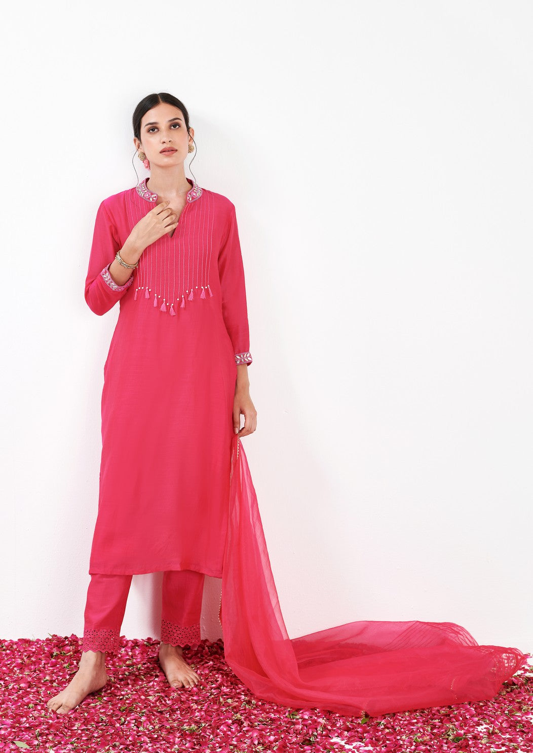 Myrha Hot pink Pintuck Kurta set