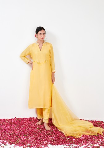 Myrha Yellow Pintuck Kurta set