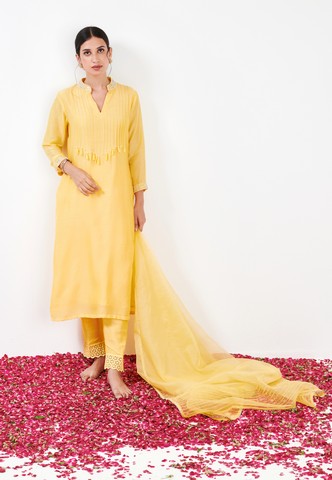 Myrha Yellow Pintuck Kurta set