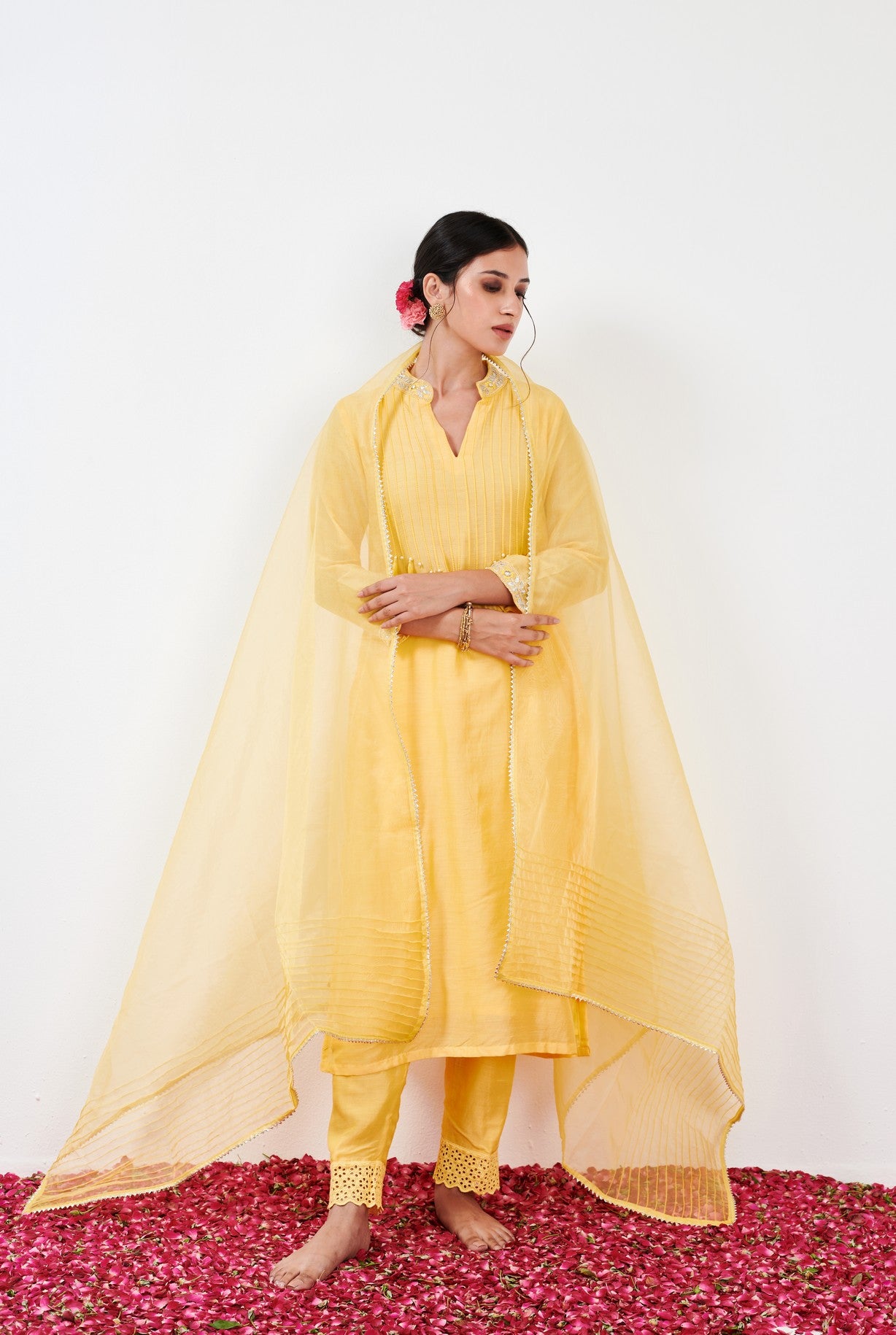 Myrha Yellow Pintuck Kurta set