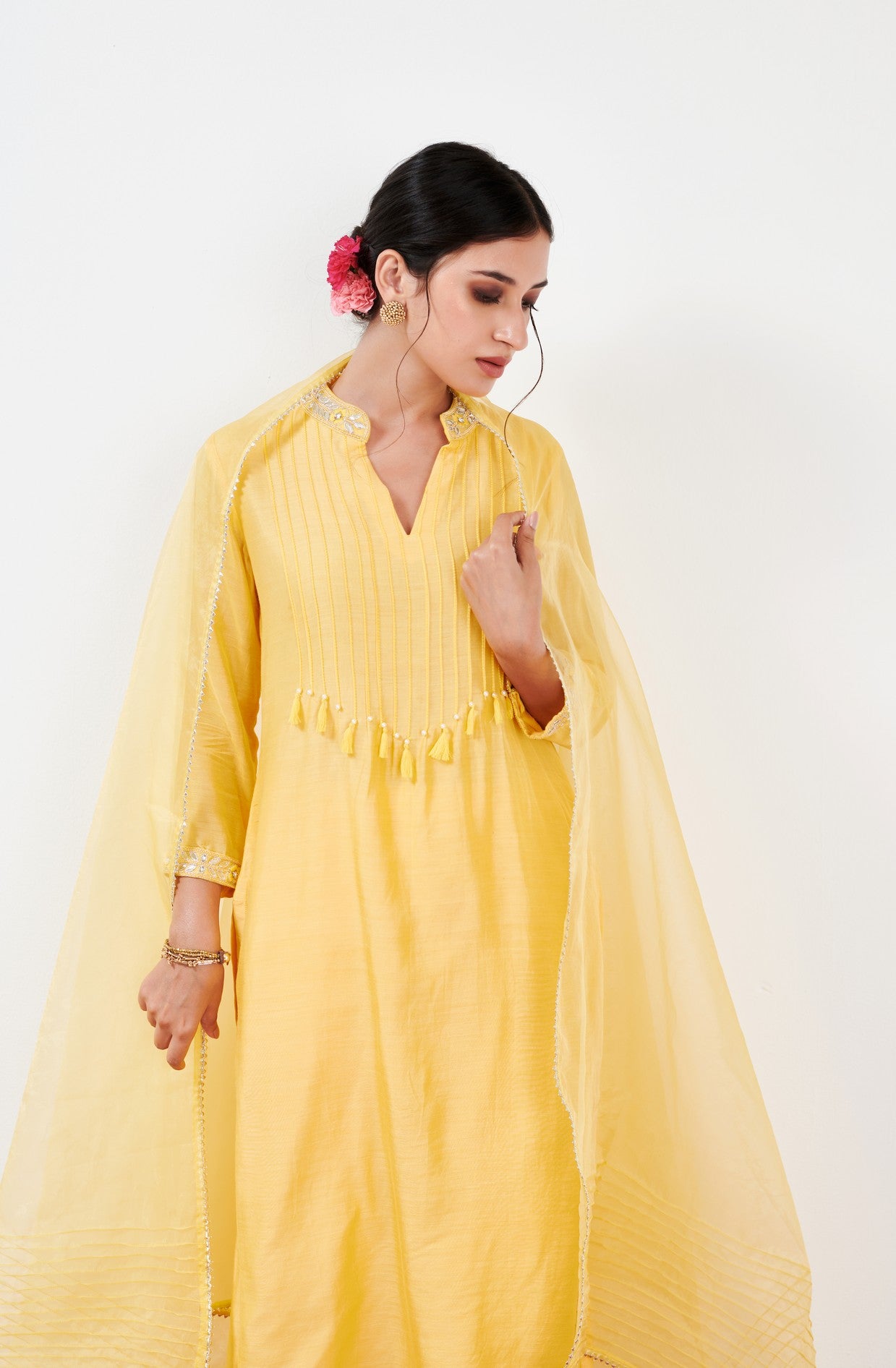 Myrha Yellow Pintuck Kurta set