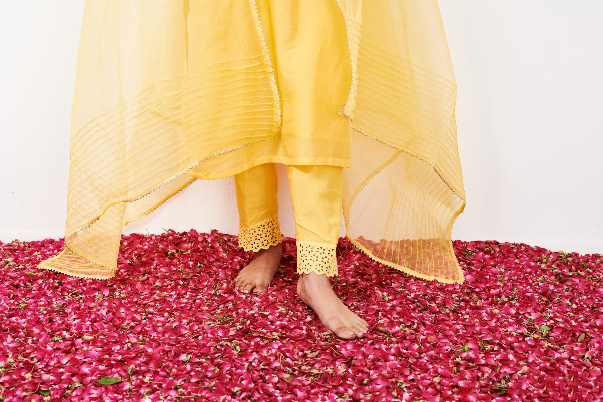 Myrha Yellow Pintuck Kurta set